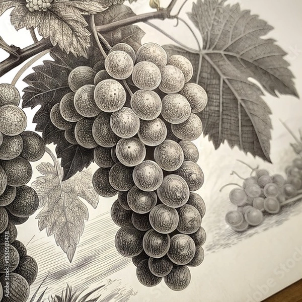 Obraz grape bunches Set collection bundle sketch engraving generative image