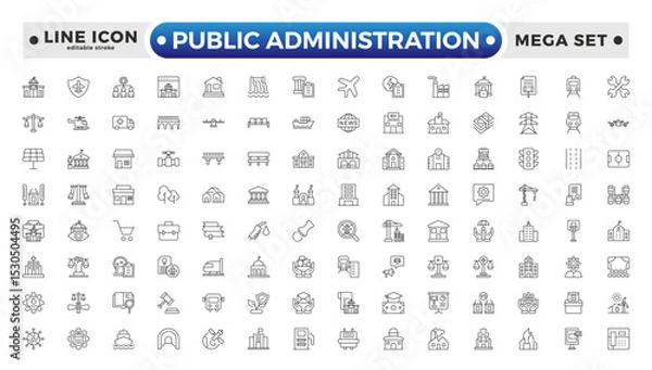 Fototapeta Public Administration outline icons. Minimalist thin linear web icon set. Line icons related to public utilities. Gas, electricity, water, heating. Editable stroke outline icon.
