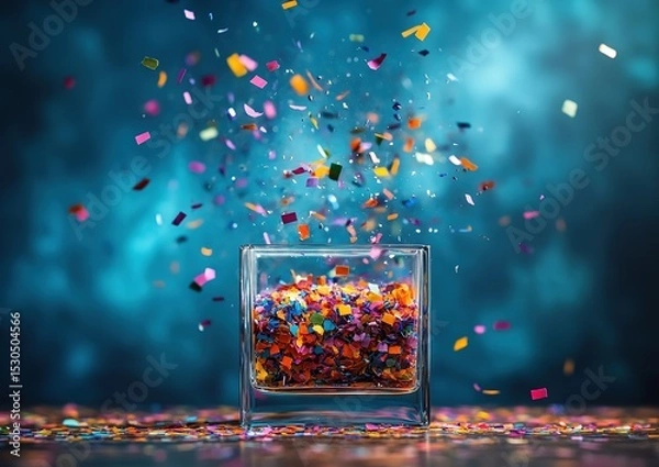 Fototapeta Falling Confetti on Minimalist Floor Background with Negative Space

