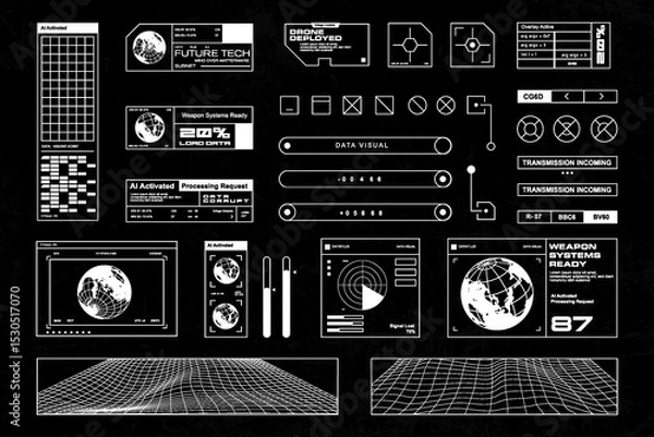 Obraz Futuristic streetwear cyberpunk interface element technology graphic vector design template	
