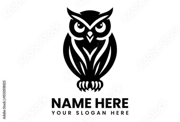 Obraz Stylized black silhouette of a wise owl with prominent eyes and sharp features, ideal for educational or nature themes. Animal concept