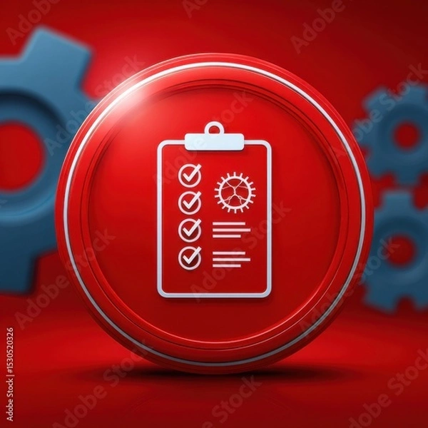 Fototapeta Digital checklist with settings and workflow gear icon representing productivity organization and process optimization in a technological context