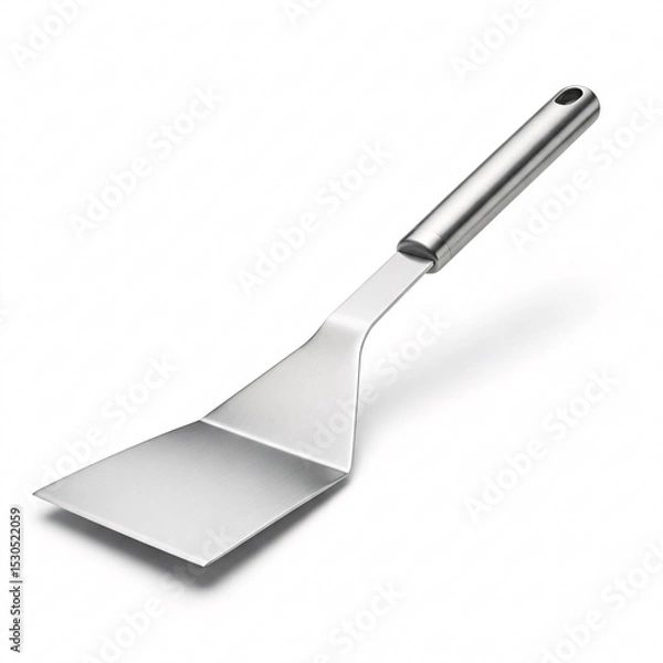 Fototapeta A metal grill spatula with a perforated surface and a black handle,