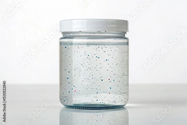 Fototapeta Microplastic Pollution A water sample jar displaying visible floating microplastics for environmental studies.