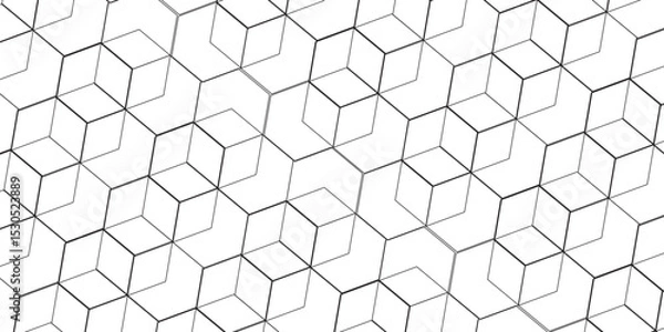 Fototapeta Seamless pattern with hexagon square cube geometric pattern shapes grid metal element texture design. abstract tiles gradient science web tech connection triangle diamond honeycomb.