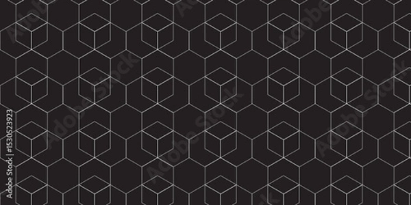 Obraz Seamless pattern with hexagon square cube geometric pattern shapes grid metal element texture design. abstract tiles gradient science web tech connection triangle diamond honeycomb.