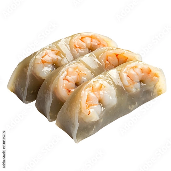 Fototapeta Front view of Banh It Tran with Vietnamese clear dumplings, featuring sticky rice dumplings filled with shrimp and mung beans isolated on a white background