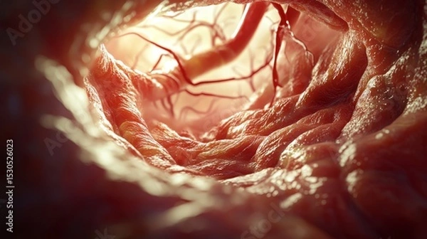 Obraz View of large vessel and tissue in human abdomen, smooth vessels, 3D medical illustration
