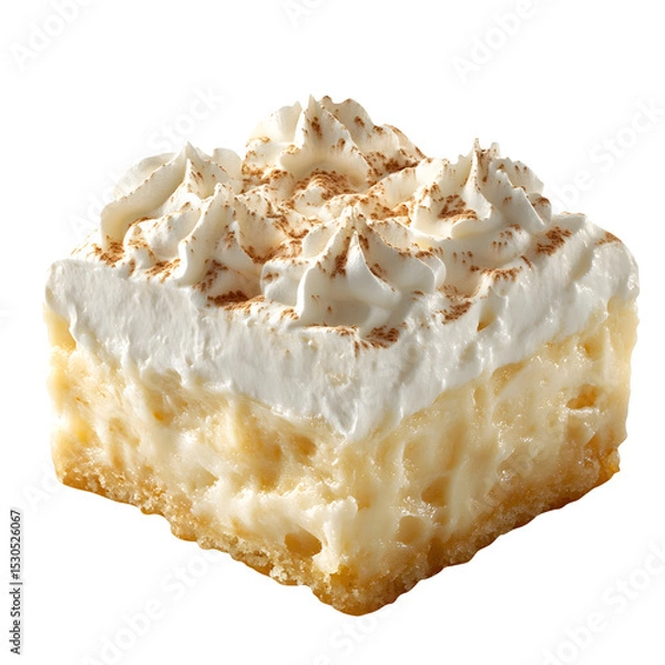 Fototapeta front view of Coconut Tres Leches Cake desert isolated on a white background