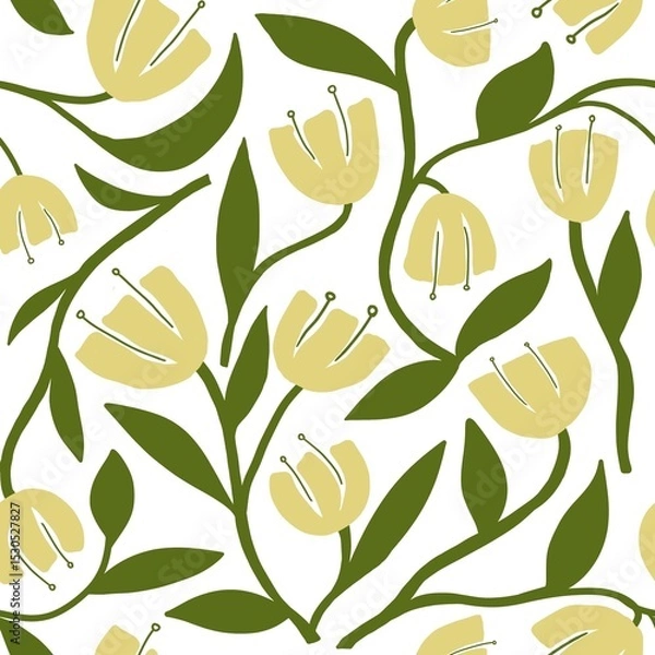Obraz Seamless pattern with yellow tulips on a white background