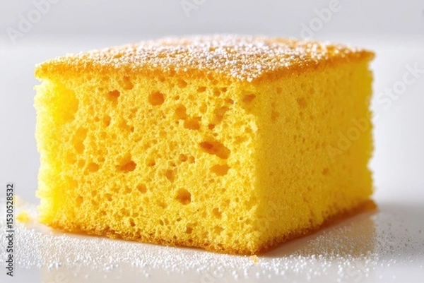 Obraz Yellow cake slice, dusted with powdered sugar