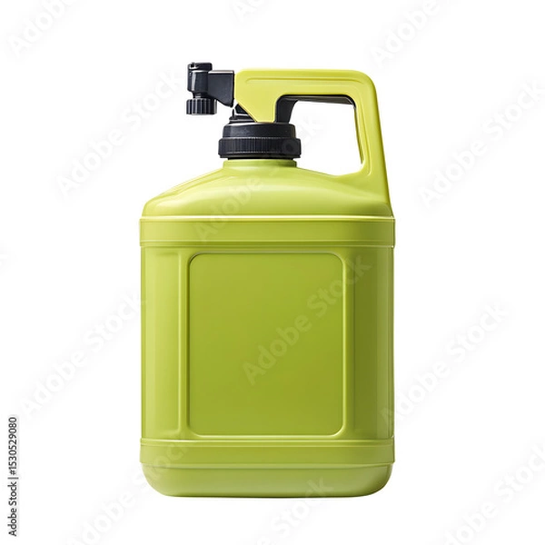 Fototapeta Gallon portable garden pump pressure sprayer and green little jerry can, plastic jug with lid. Gardening work equipment and household cleaning. , isolated on a white background