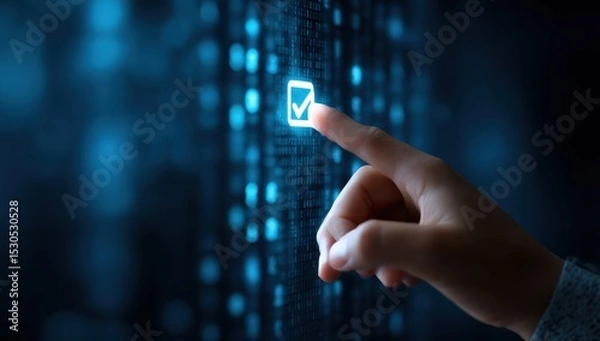 Fototapeta Finger presses digital checkmark