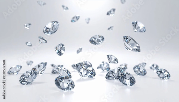 Fototapeta Cascade of shimmering diamonds, each miniature star, rests on pristine white surface, creating dazzling display of light and elegance