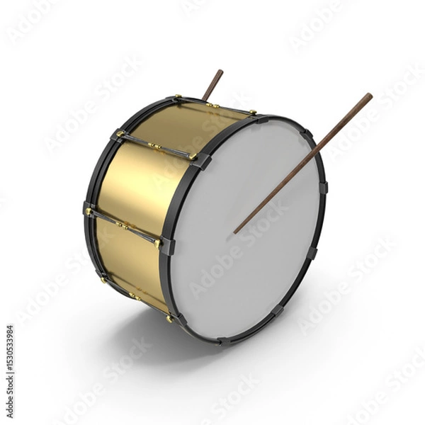 Fototapeta Golden Bass Drum with Drumstick isolated on transparent background