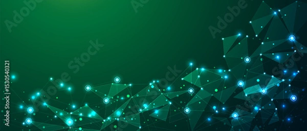 Obraz Abstract green triangle mesh network connect fechnology futuristic background vector