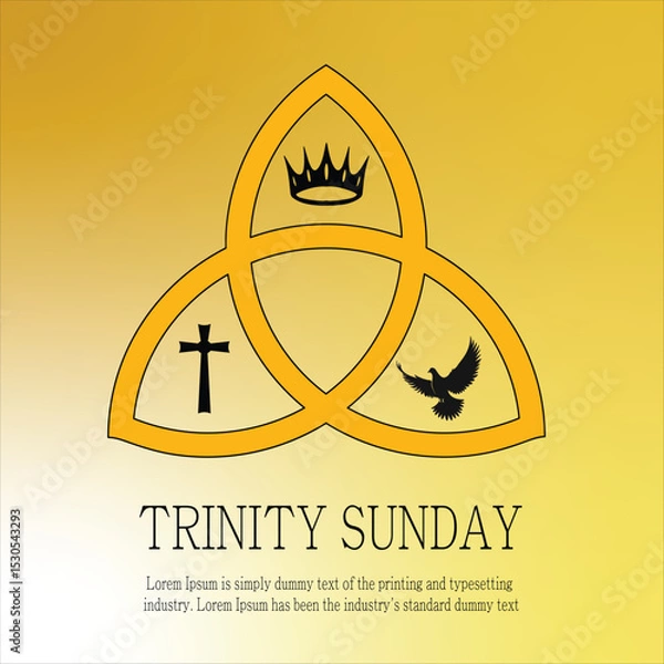 Fototapeta Trinity Sunday with Cross, crown and dove of Holy Spirit Vector illustration. Christian feast design