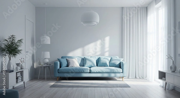 Obraz Serene interior showcasing a modern living room bathed in soft sunlight
