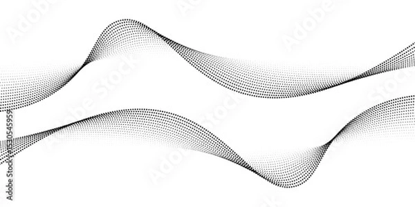 Obraz Abstract flowing dots particles wave pattern. Halftone gradient curve shape isolated on white background. Modern vector banner in concept of AI, technology, science, music festival.