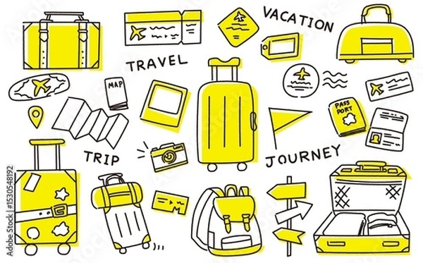 Fototapeta シンプルなトラベルグッズイラスト素材セット