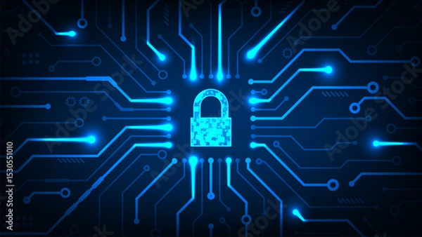 Obraz Technology abstract digital security Hi tech line circuit board with dark blue background