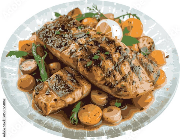 Obraz grilled chicken with vegetables