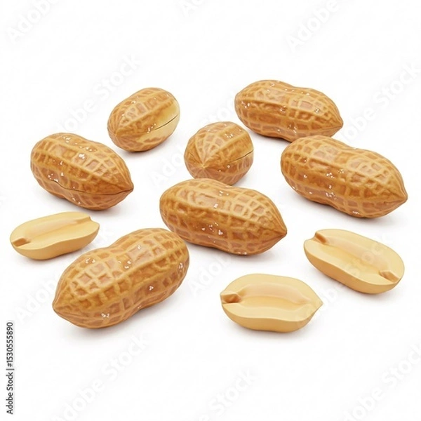 Fototapeta Fresh peanuts in shells and shelled, showcasing texture, are elegantly arranged,