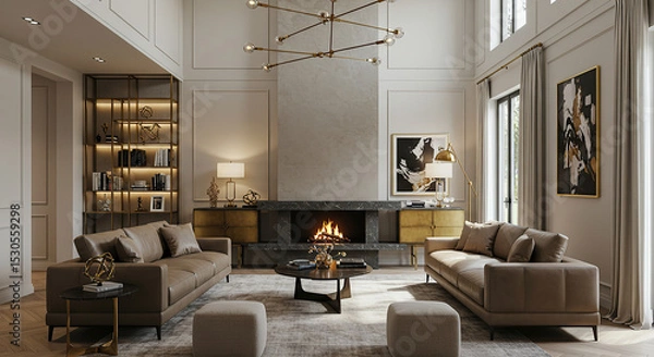 Obraz Sophisticated living room showcasing contemporary design and luxurious textures
