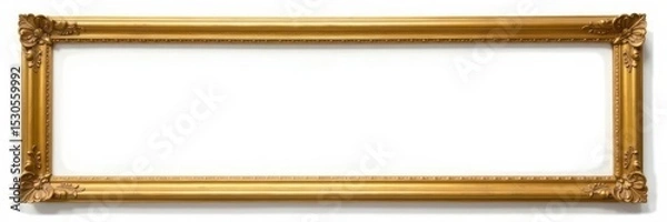 Fototapeta Gilt long narrow picture frame, isolated on white, narrow, slim, golden