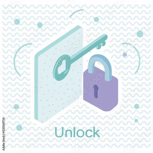Fototapeta Secure padlock and key vector icon for web safety and internet privacy