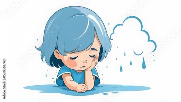 Fototapeta a picture of a child pensive with tears in his eyes