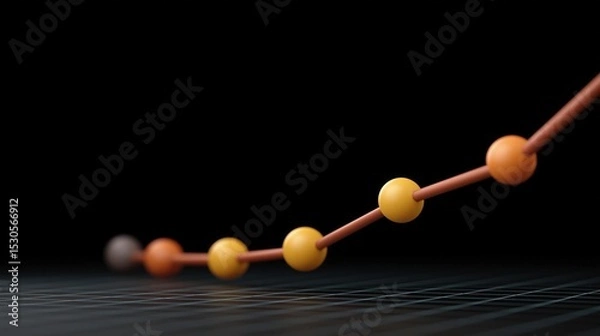 Fototapeta 3d rendering of a molecular model of a molecule. the molecule is made up of six orange spheres connected by a thin orange line.