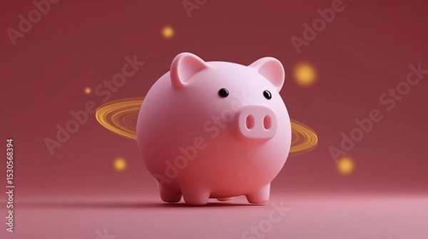 Fototapeta 3d rendering of a pink piggy bank on a pink background. the pig is standing upright with its body facing towards the right side of the image. it has a round head with two small ears and a small nose.