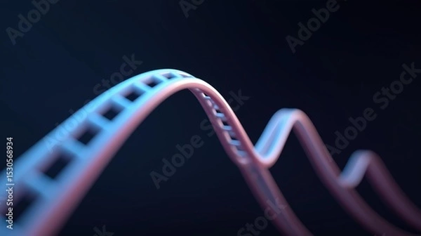 Fototapeta Close-up of a 3d rendering of a curved line. the line appears to be made up of small squares or rectangles, creating a grid-like pattern. the background is dark, making the line stand out.