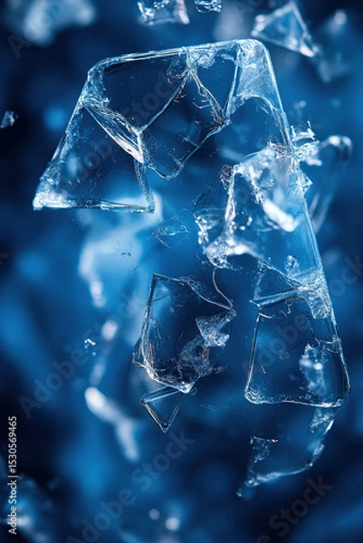 Fototapeta Deep blue vertical background with elements of broken glass or thin ice.