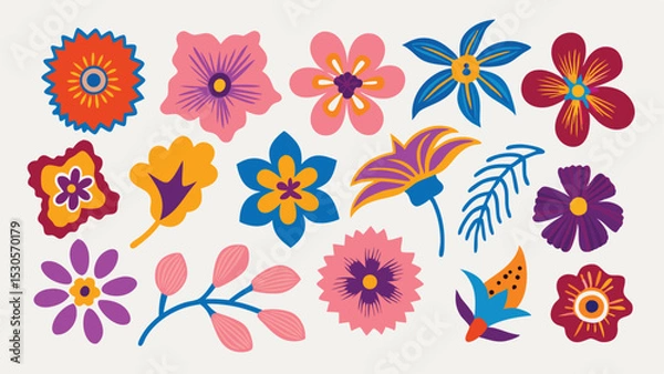 Fototapeta A collection of colorful stylized floral designs featuring various shapes and vibrant color palettes drawn nicely