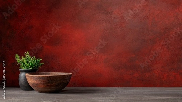Fototapeta A Beautiful Pot of Green Plants Perfectly Placed on a Table with Ample Space for Text Creation