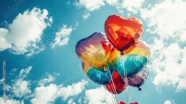 Fototapeta A Box flying on a parachute with pink cloud in valentine day,package flying down from sky and cloud with parachute, concept for delivery service,shopping online,air delivery service.