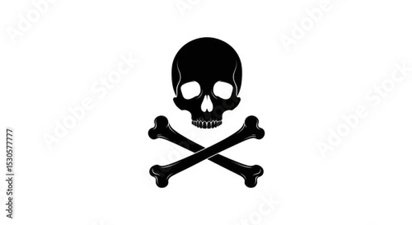 Fototapeta A black skull and crossbones symbol isolated on a white background in a simple graphic illustration