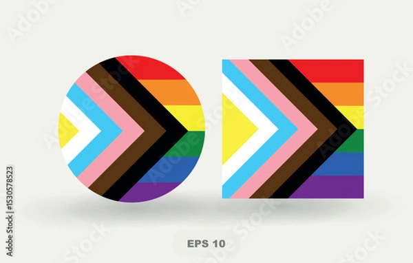 Obraz Modern Pride Progress Flag with Inclusive Colors. Circle and Square Design. Vector illustration of the modern Pride.