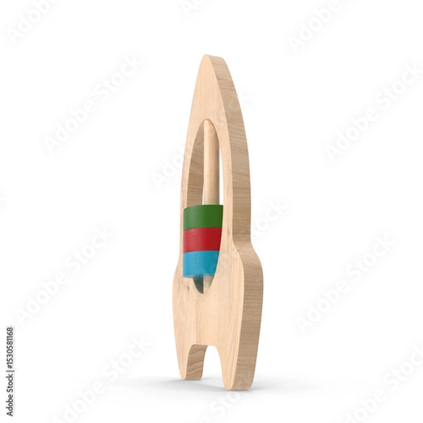 Fototapeta Wooden Rocket-Shaped Toy with Colorful Rings Isolated on Transparent Background