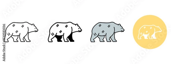 Obraz Bear Head Icon Set – Line, Glyph, Flat, and Background Styles