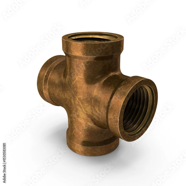 Fototapeta Rustic Brass Pipe Cross Fitting Isolated on Transparent Background