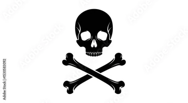 Fototapeta A black skull with crossed bones below it on a white background creating a pirate symbol or warning sign