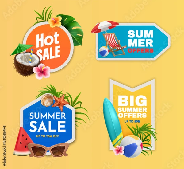 Obraz Realistic Summer Sales Sticker Collection