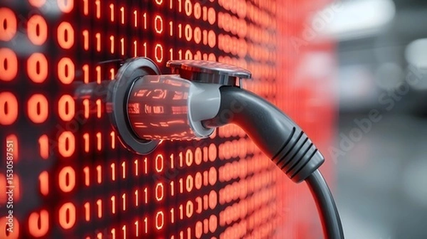 Fototapeta Electric vehicle charging cable plugged into a digital interface