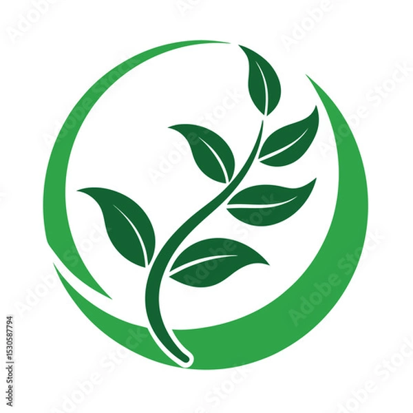 Obraz Green Leaf Logo Design with Circle Element - Sustainable Nature Symbol