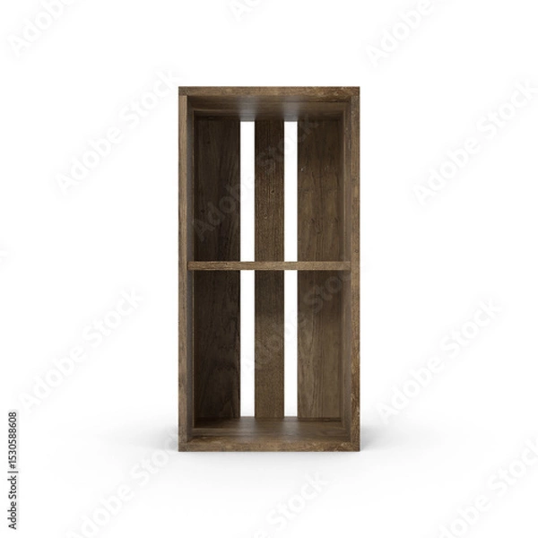 Fototapeta Dark Wooden Shelf Unit with Two Compartments Isolated on Transparent Background