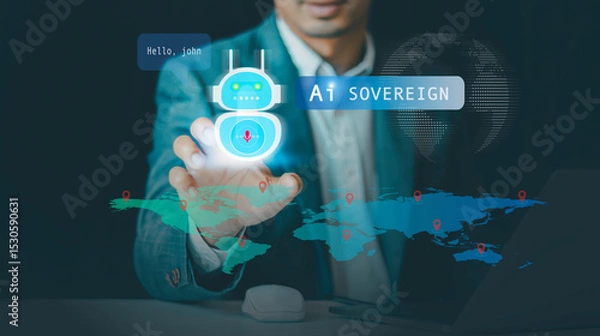 Obraz Sovereign AI assistant interaction concept. Digital infrastructure, GPU, agentic AI systems can perform tasks and make decisions on various events, productivity tools, chatbots, and Key Takeaway