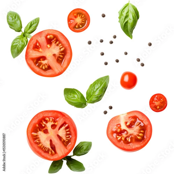 Obraz tomato with basil and pepper